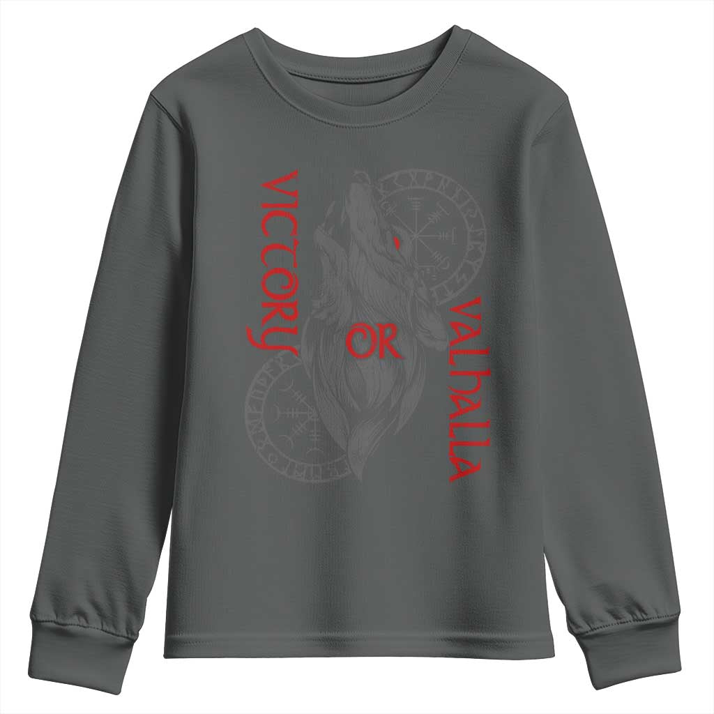 Viking Victory Or Valhalla Youth Sweatshirt Norse Mythology TS09 Dark Heather Print Your Wear