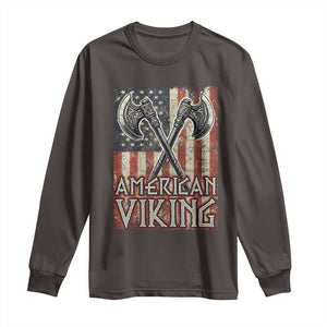American Viking Long Sleeve Shirt American Flag Axe Norse Mythology TS09 Dark Chocolate Print Your Wear
