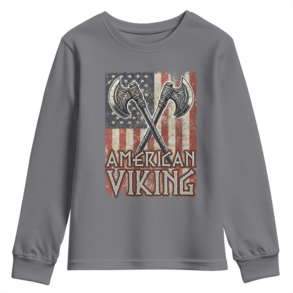 American Viking Youth Sweatshirt American Flag Axe Norse Mythology TS09 Charcoal Print Your Wear