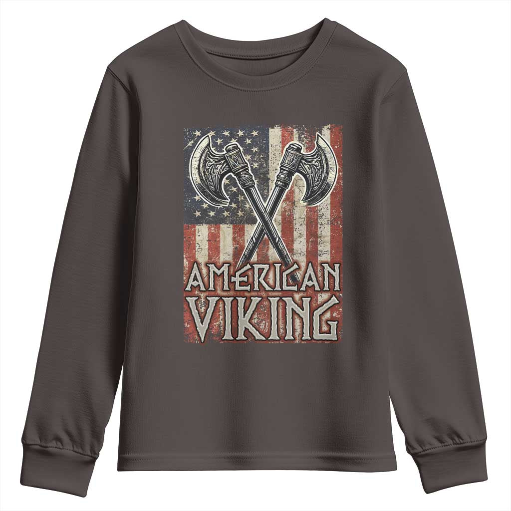 American Viking Youth Sweatshirt American Flag Axe Norse Mythology TS09 Dark Chocolate Print Your Wear