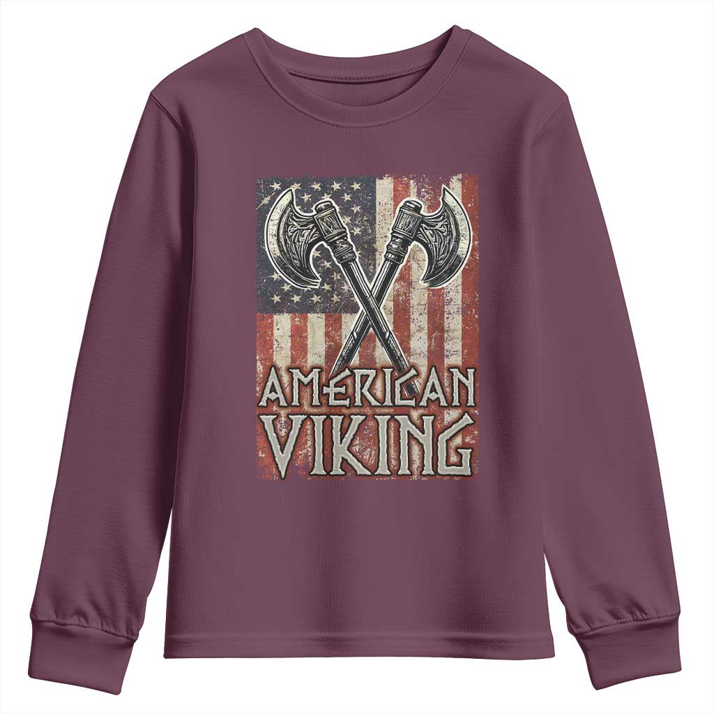American Viking Youth Sweatshirt American Flag Axe Norse Mythology TS09 Maroon Print Your Wear