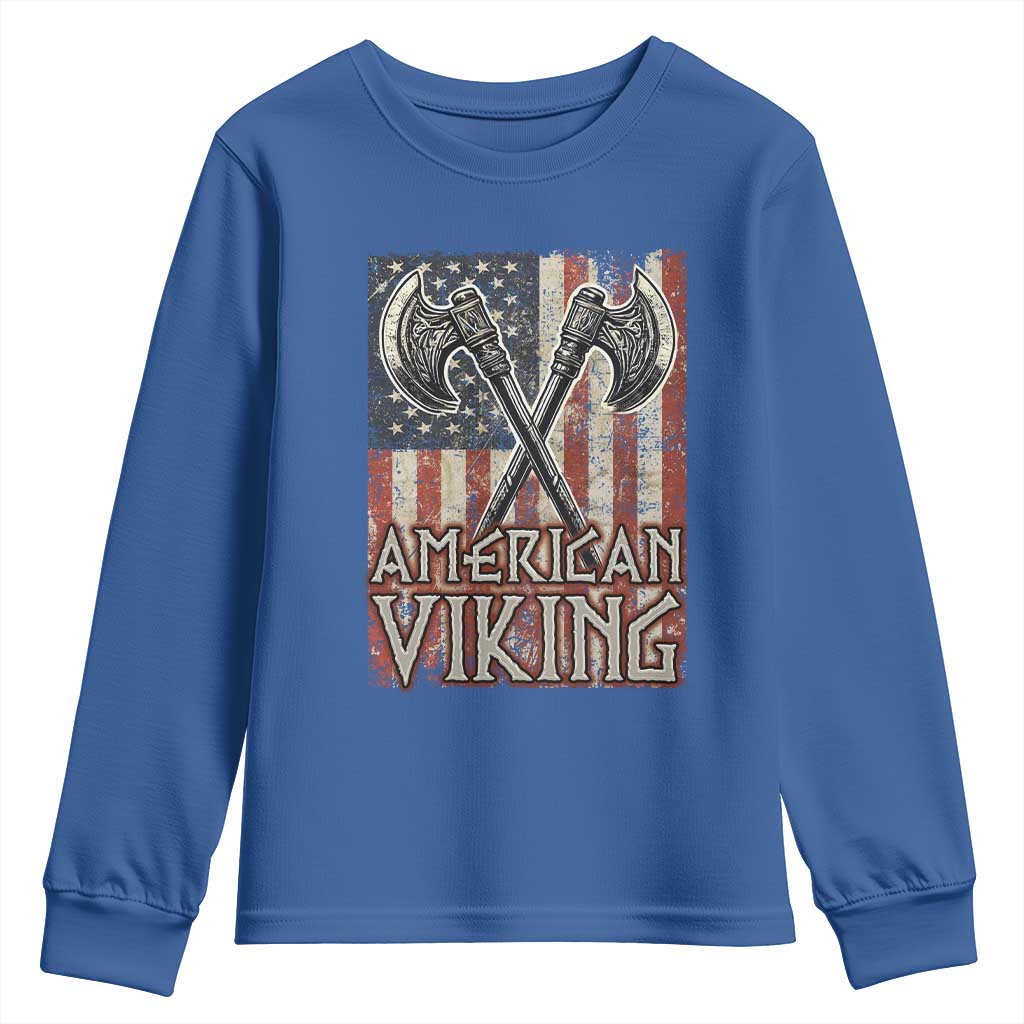 American Viking Youth Sweatshirt American Flag Axe Norse Mythology TS09 Royal Blue Print Your Wear