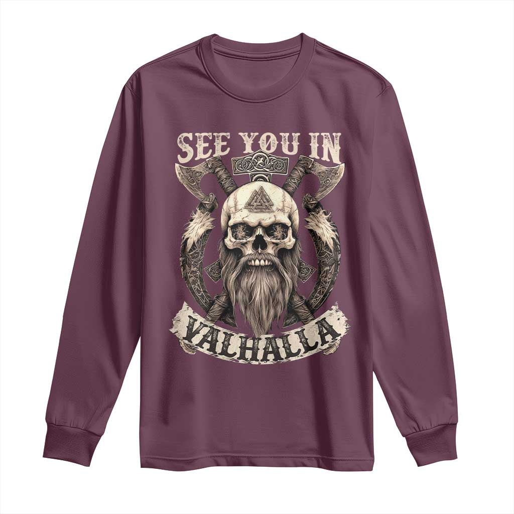 Viking Long Sleeve Shirt See You In Valhalla TS09 Maroon Print Your Wear