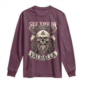 Viking Long Sleeve Shirt See You In Valhalla TS09 Maroon Print Your Wear
