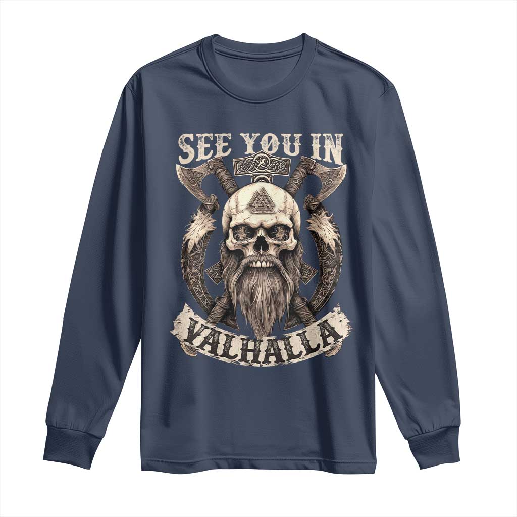 Viking Long Sleeve Shirt See You In Valhalla TS09 Navy Print Your Wear