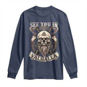 Viking Long Sleeve Shirt See You In Valhalla TS09 Navy Print Your Wear