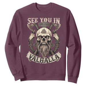 Viking Sweatshirt See You In Valhalla TS09 Maroon Print Your Wear