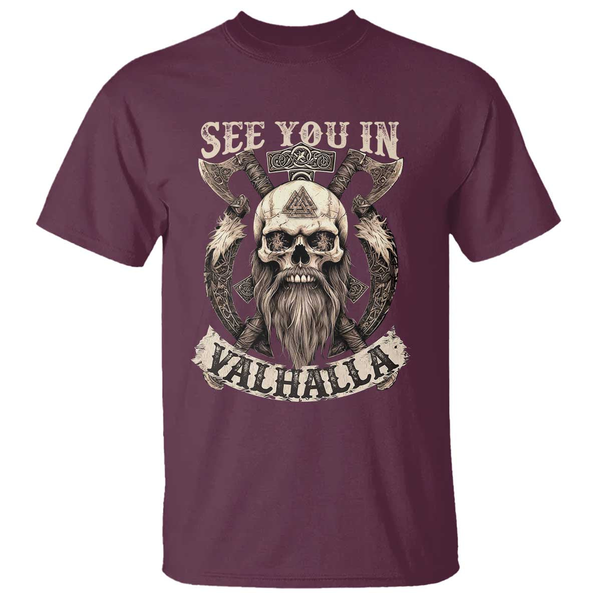 Viking T Shirt See You In Valhalla TS09 Maroon Print Your Wear