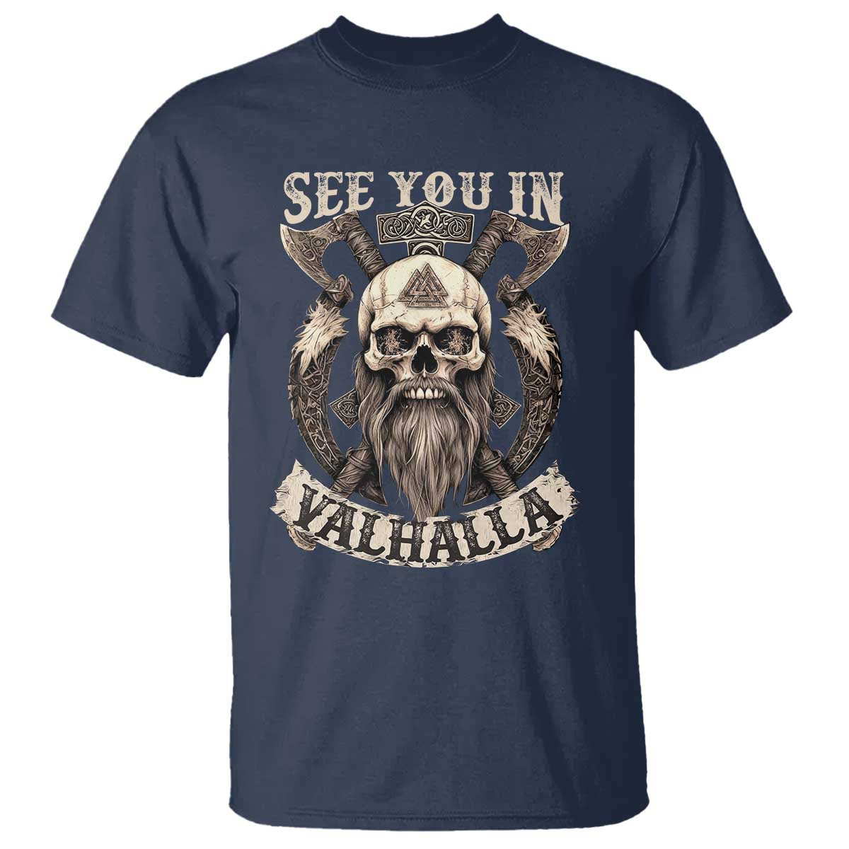Viking T Shirt See You In Valhalla TS09 Navy Print Your Wear