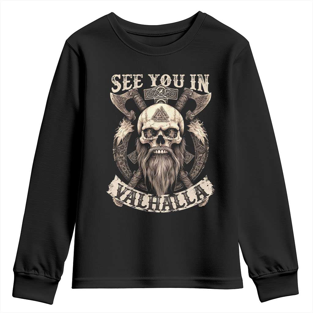 Viking Youth Sweatshirt See You In Valhalla TS09 Black Print Your Wear