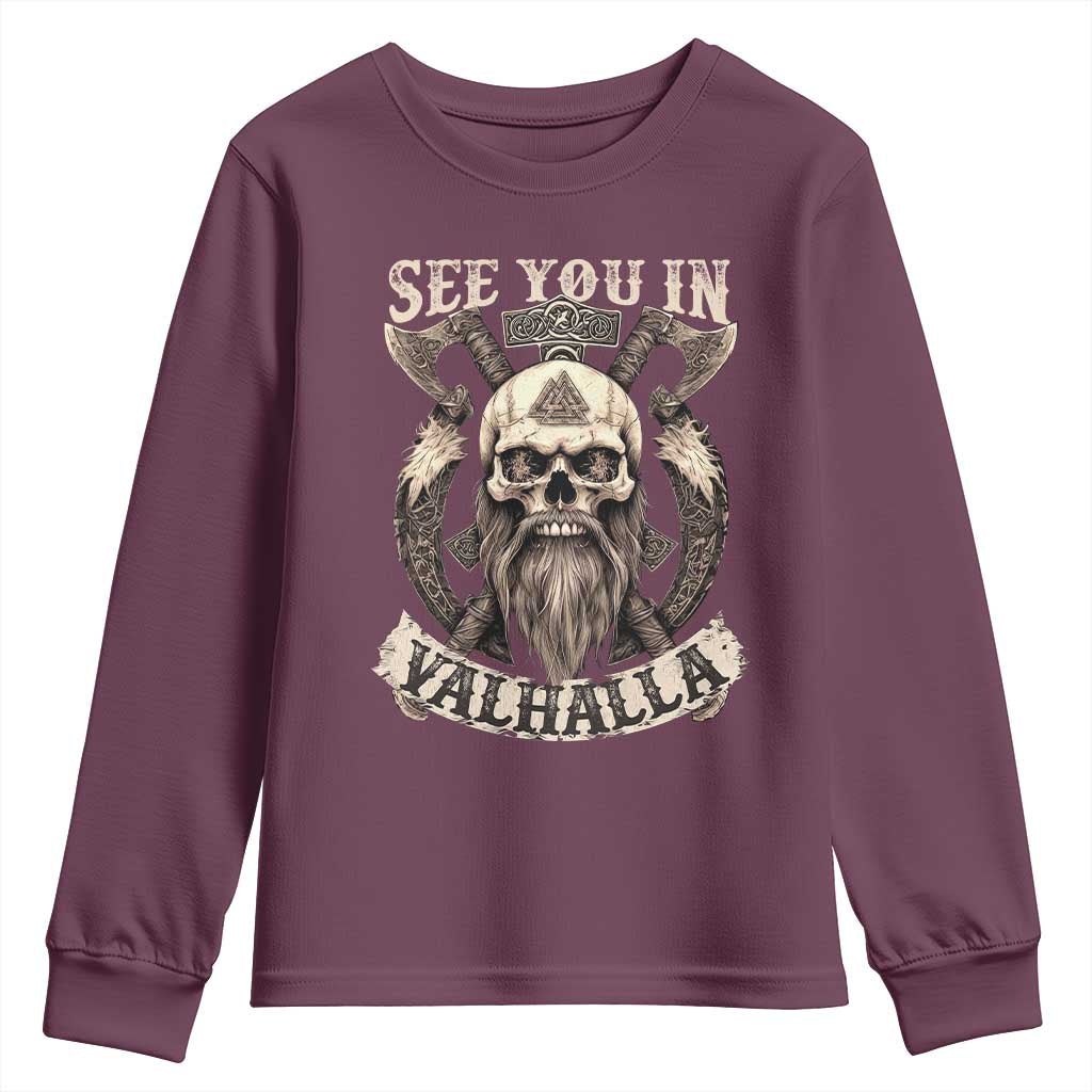 Viking Youth Sweatshirt See You In Valhalla TS09 Maroon Print Your Wear