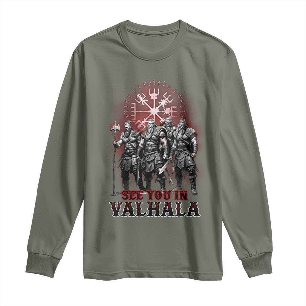 Viking Warrior Long Sleeve Shirt See You In Valhalla TS09 Military Green Print Your Wear