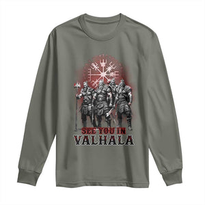Viking Warrior Long Sleeve Shirt See You In Valhalla TS09 Military Green Print Your Wear