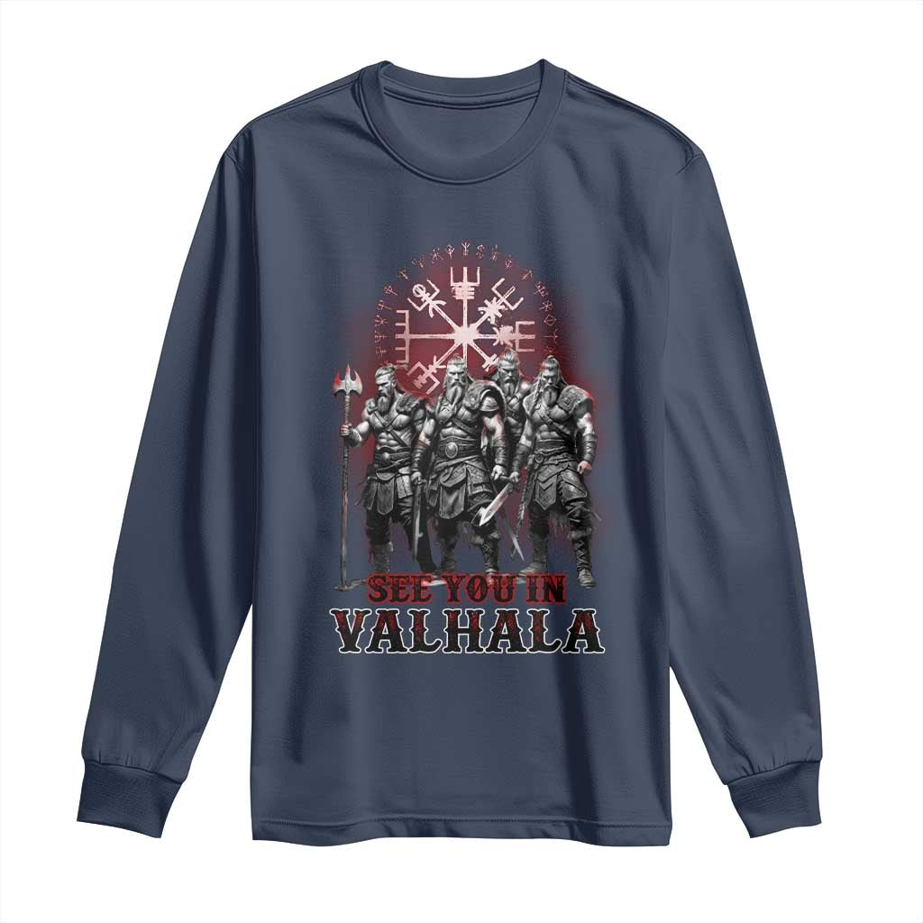 Viking Warrior Long Sleeve Shirt See You In Valhalla TS09 Navy Print Your Wear