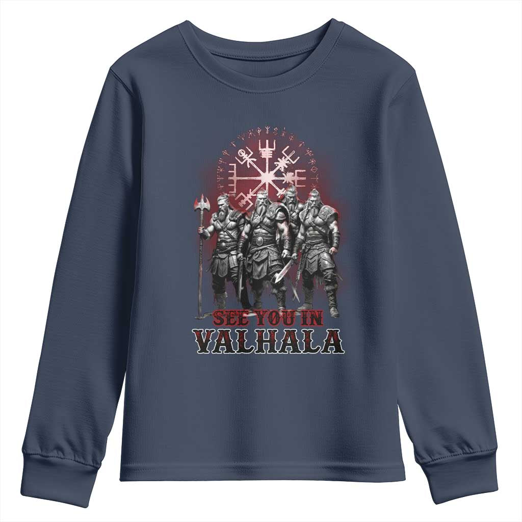Viking Warrior Youth Sweatshirt See You In Valhalla TS09 Navy Print Your Wear