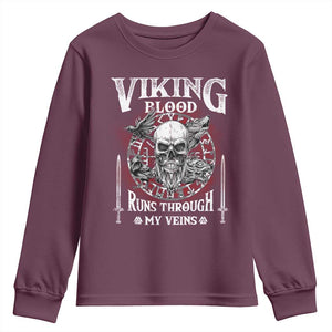 Viking Blood Runs Through My Veins Youth Sweatshirt TS09 Maroon Print Your Wear