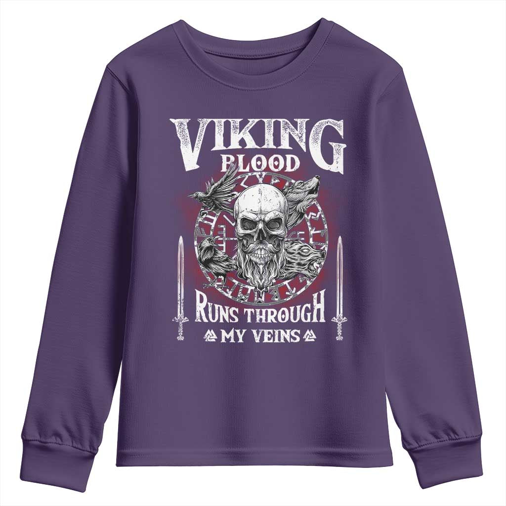 Viking Blood Runs Through My Veins Youth Sweatshirt TS09 Purple Print Your Wear