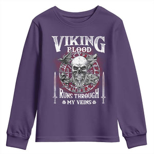 Viking Blood Runs Through My Veins Youth Sweatshirt TS09 Purple Print Your Wear