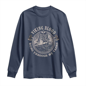 Viking Blood Long Sleeve Shirt Runs Through My Veins TS09 Navy Print Your Wear