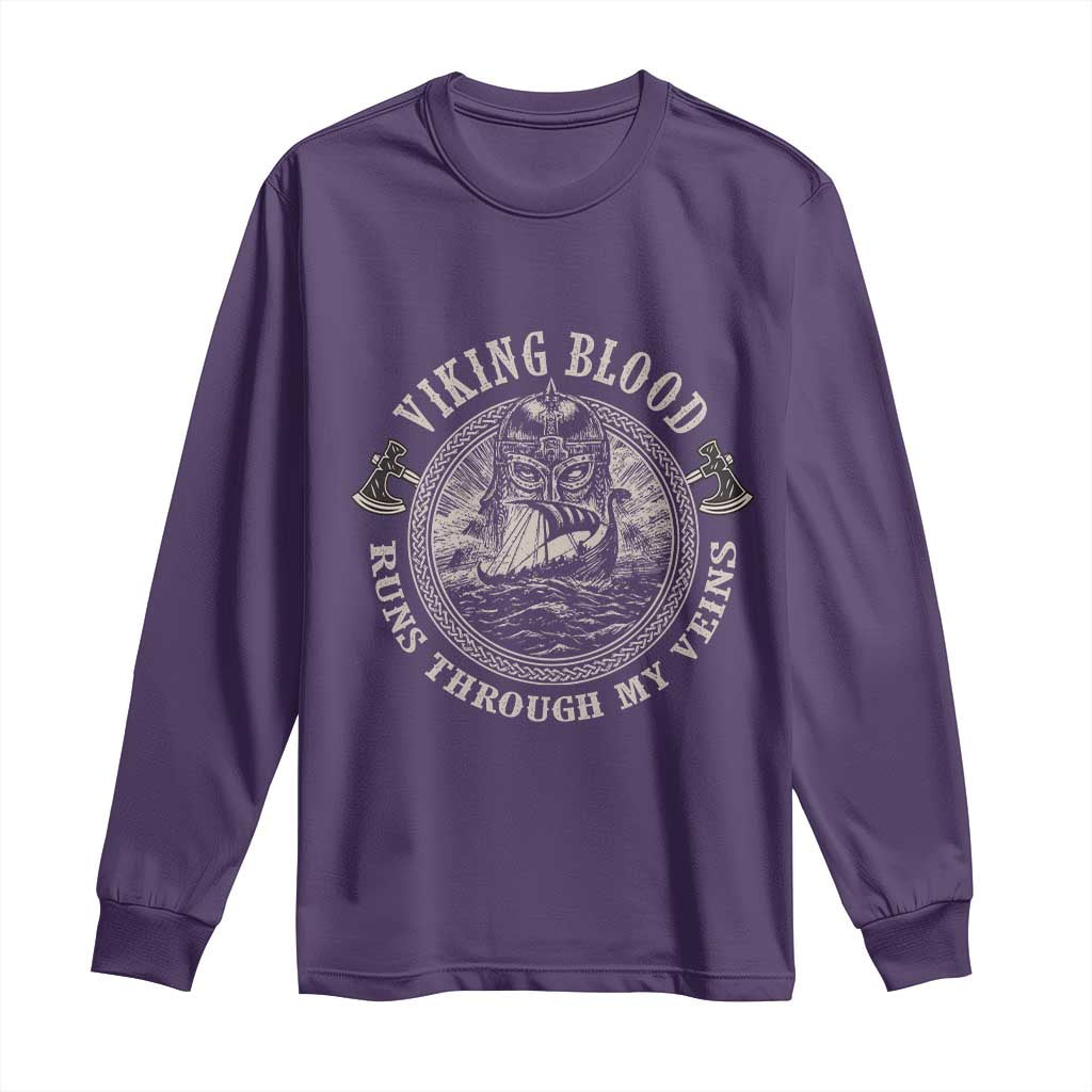 Viking Blood Long Sleeve Shirt Runs Through My Veins TS09 Purple Print Your Wear