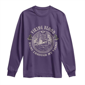 Viking Blood Long Sleeve Shirt Runs Through My Veins TS09 Purple Print Your Wear