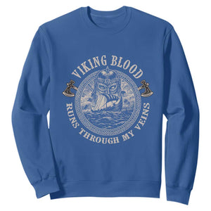 Viking Blood Sweatshirt Runs Through My Veins TS09 Royal Blue Print Your Wear