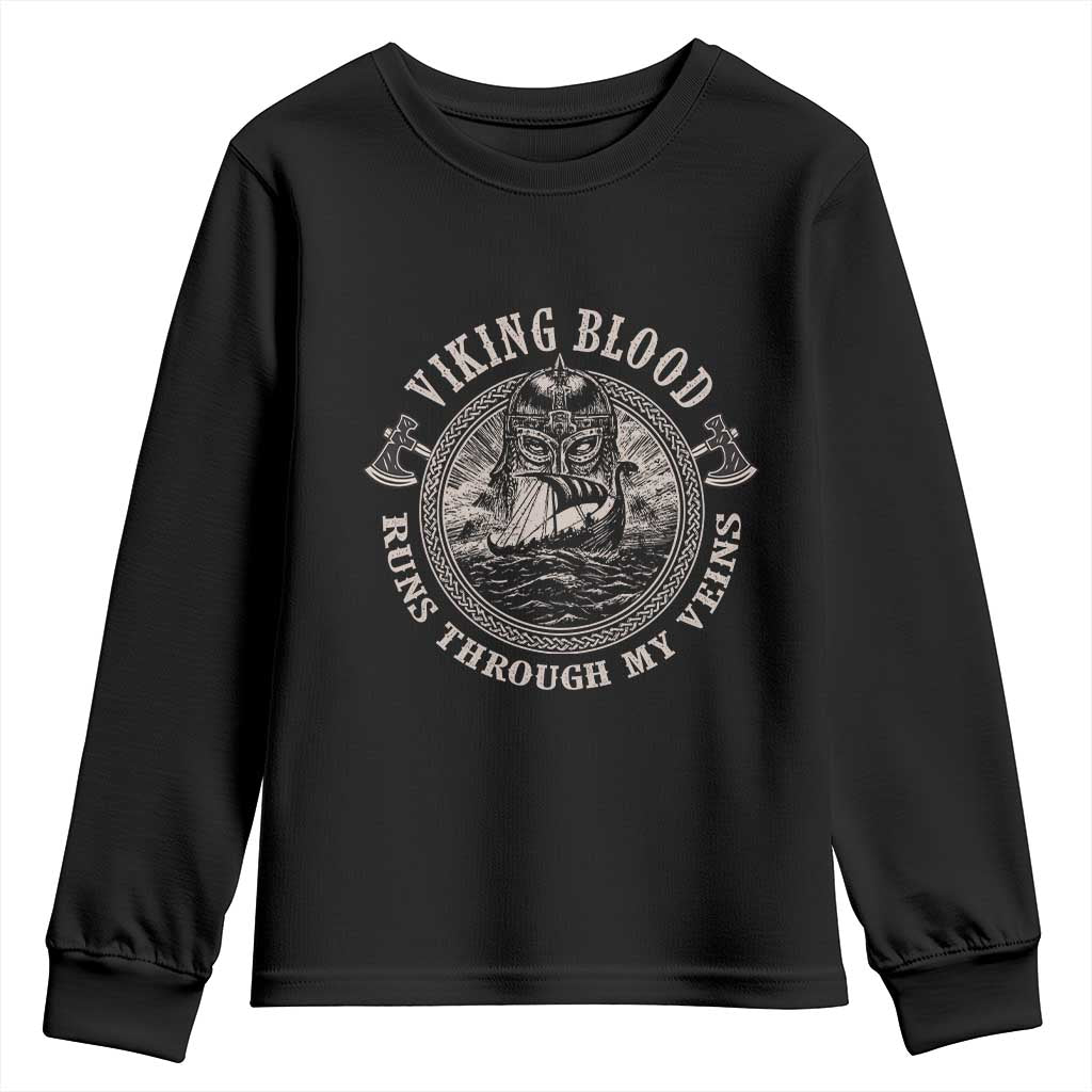 Viking Blood Youth Sweatshirt Runs Through My Veins TS09 Black Print Your Wear