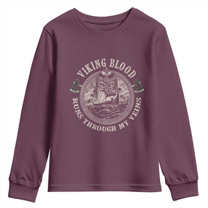 Viking Blood Youth Sweatshirt Runs Through My Veins TS09 Maroon Print Your Wear