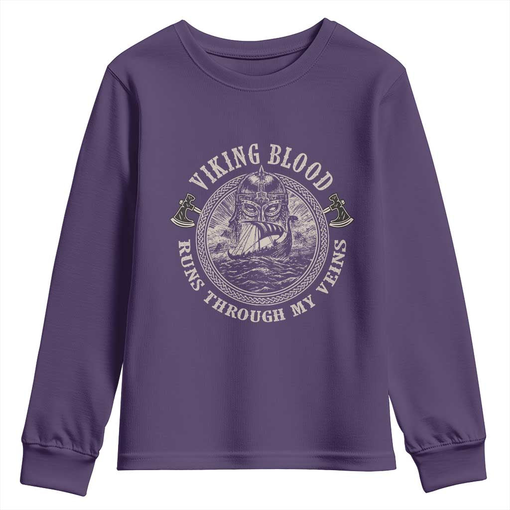 Viking Blood Youth Sweatshirt Runs Through My Veins TS09 Purple Print Your Wear