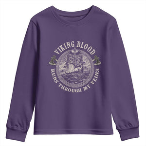 Viking Blood Youth Sweatshirt Runs Through My Veins TS09 Purple Print Your Wear