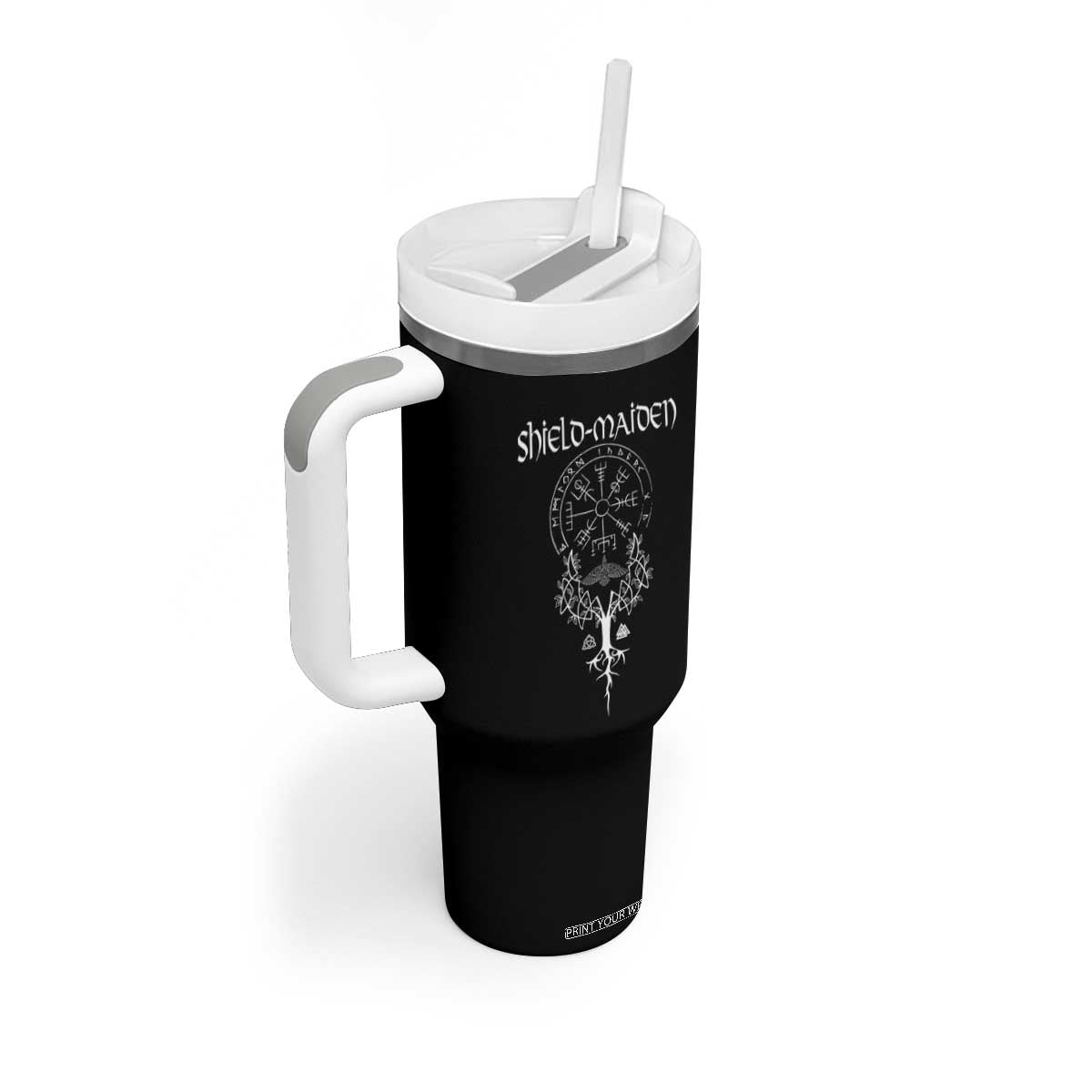 Shield Maiden Tumbler With Handle Female Warrior Scandinavian Folklore Mythology TS09 Print Your Wear