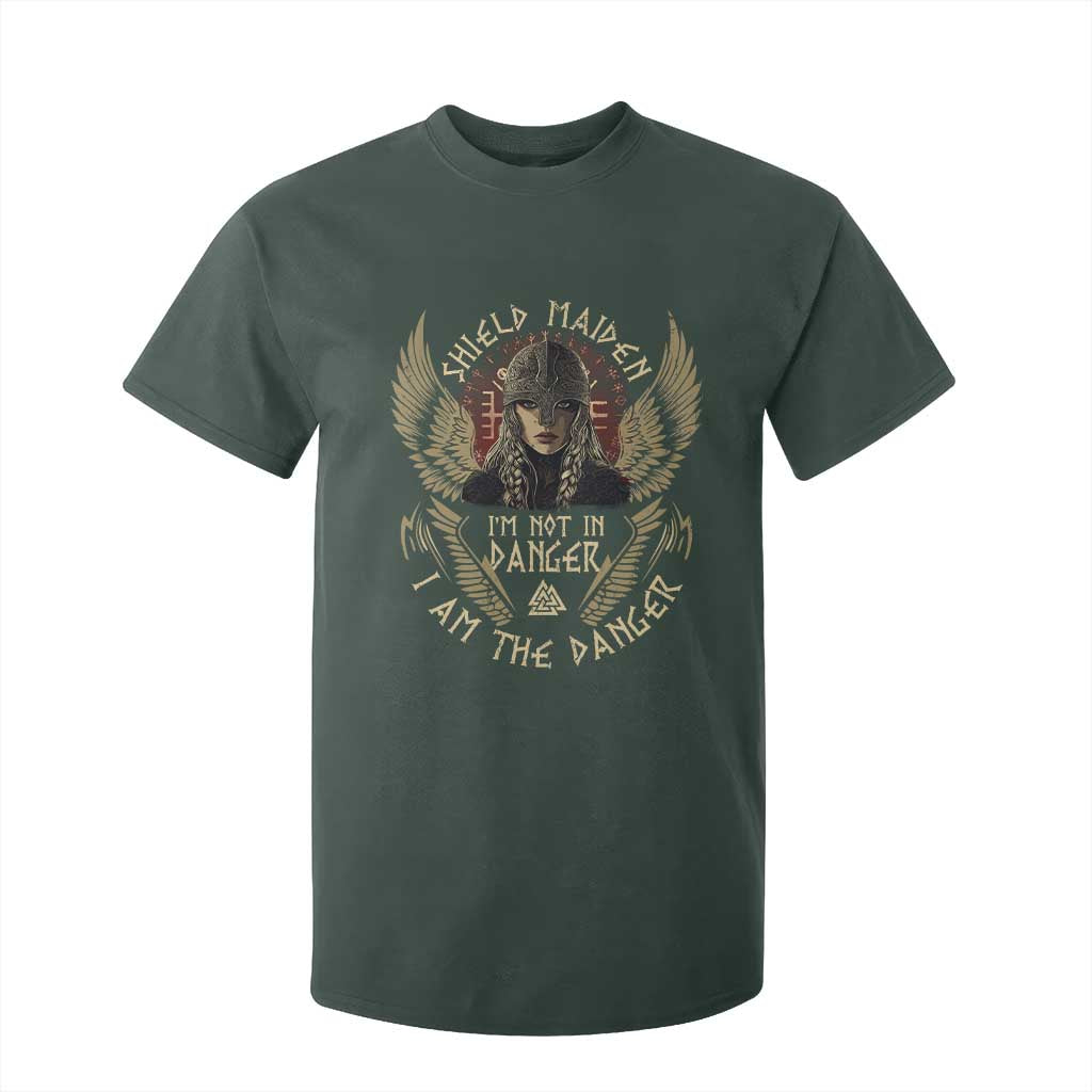 Shield Maiden T Shirt For Kid I Am The Danger Female Warrior Scandinavian Folklore Mythology TS09 Dark Forest Green Print Your Wear