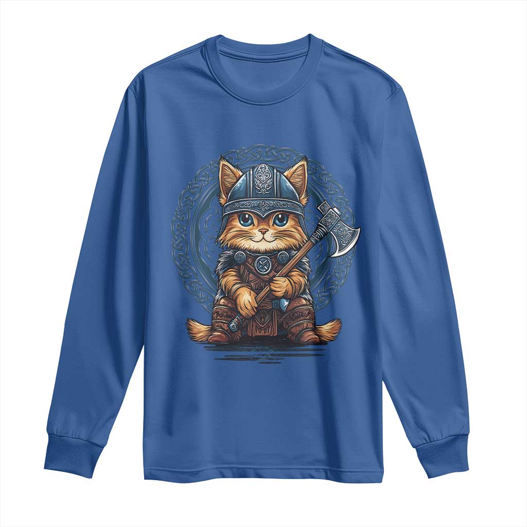 Nordic Norse Viking Cat Warrior Long Sleeve Shirt TS09 Royal Blue Print Your Wear