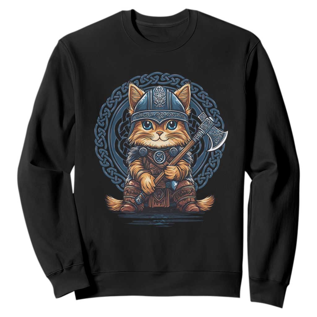 Nordic Norse Viking Cat Warrior Sweatshirt TS09 Black Print Your Wear