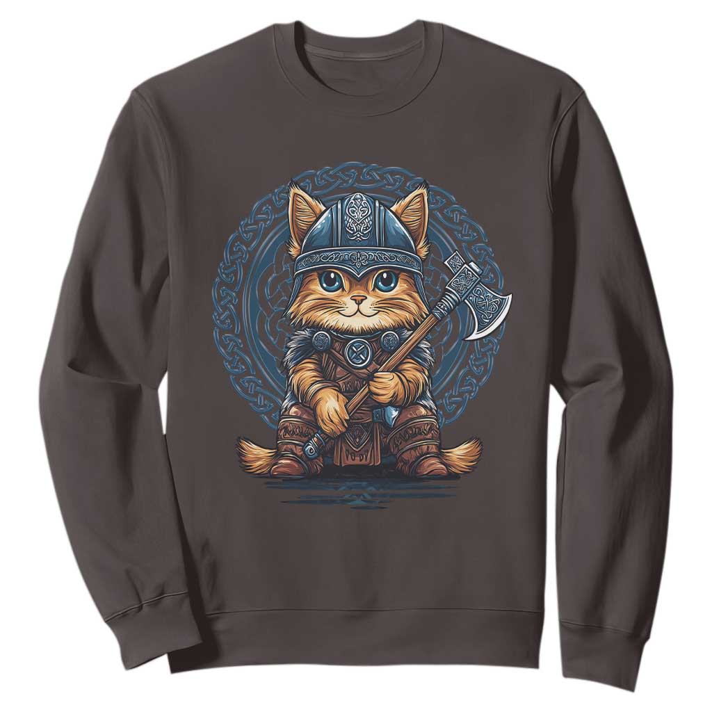 Nordic Norse Viking Cat Warrior Sweatshirt TS09 Dark Chocolate Print Your Wear