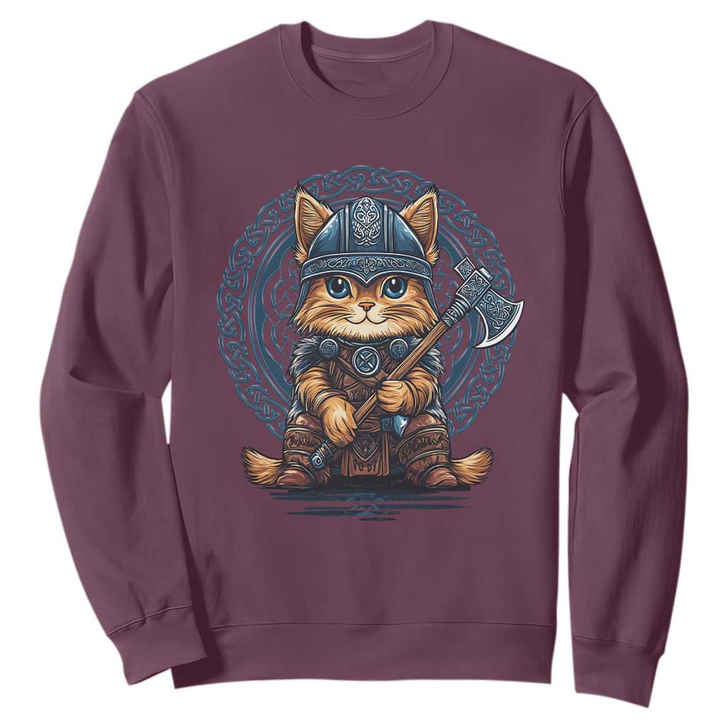 Nordic Norse Viking Cat Warrior Sweatshirt TS09 Maroon Print Your Wear