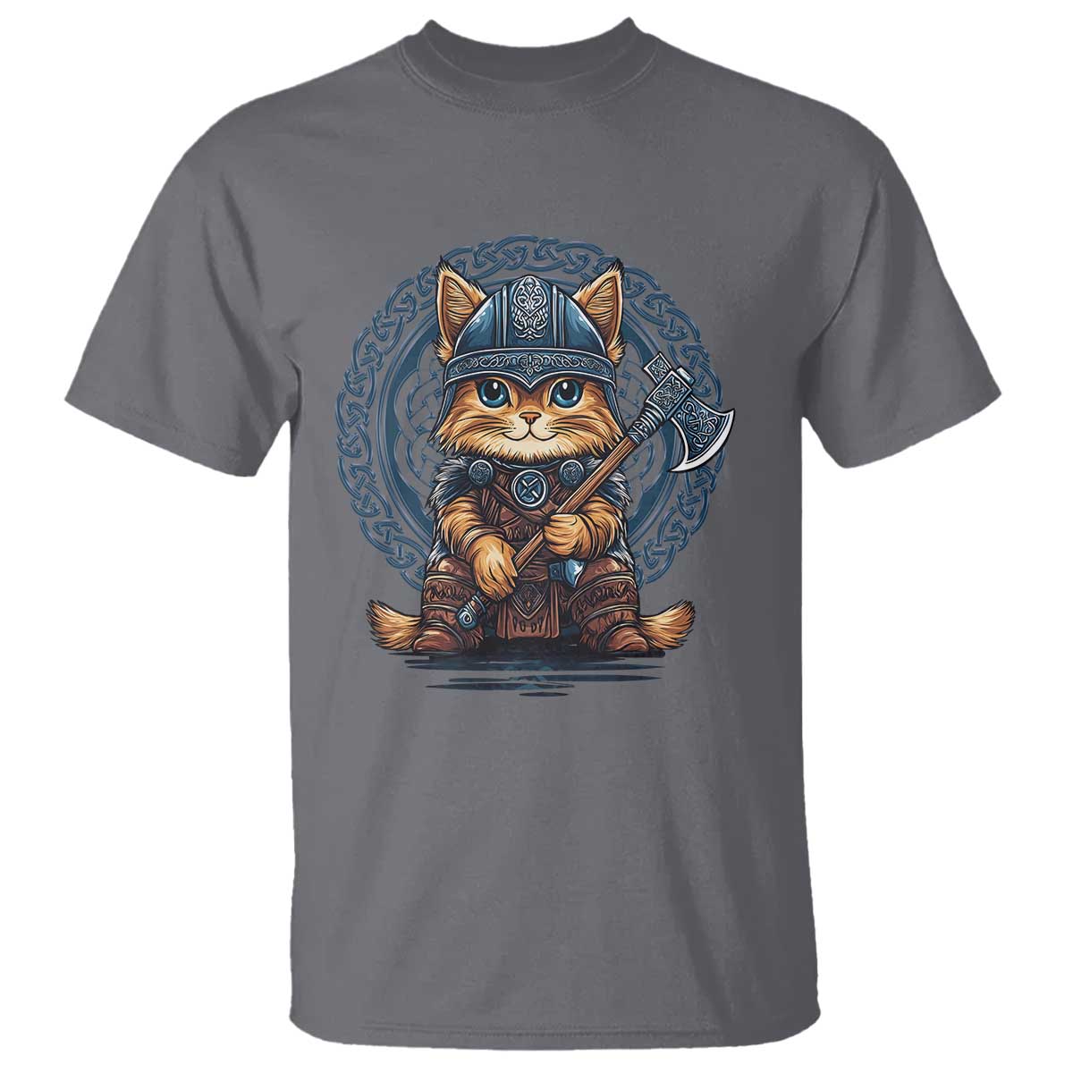 Nordic Norse Viking Cat Warrior T Shirt TS09 Charcoal Print Your Wear