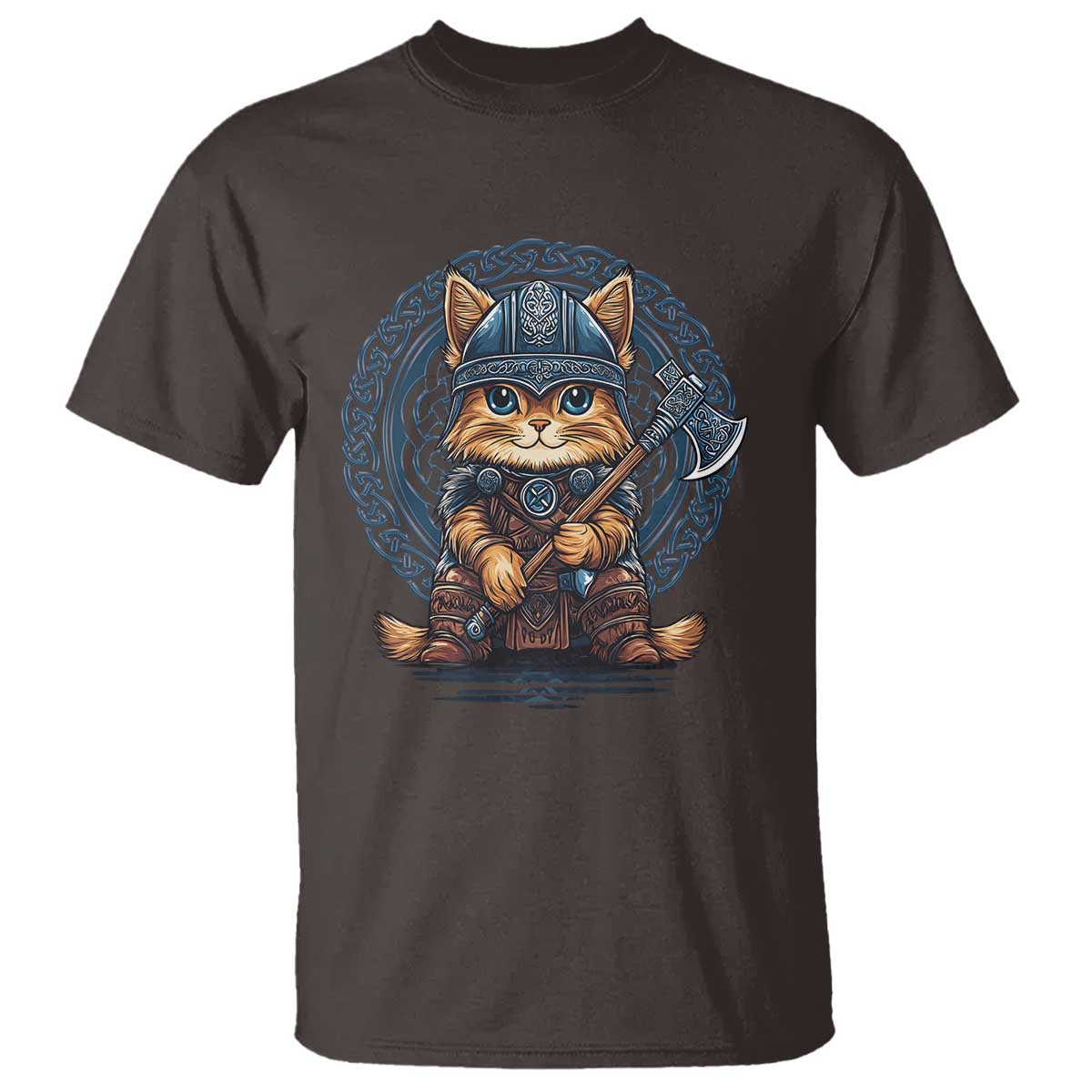 Nordic Norse Viking Cat Warrior T Shirt TS09 Dark Chocolate Print Your Wear