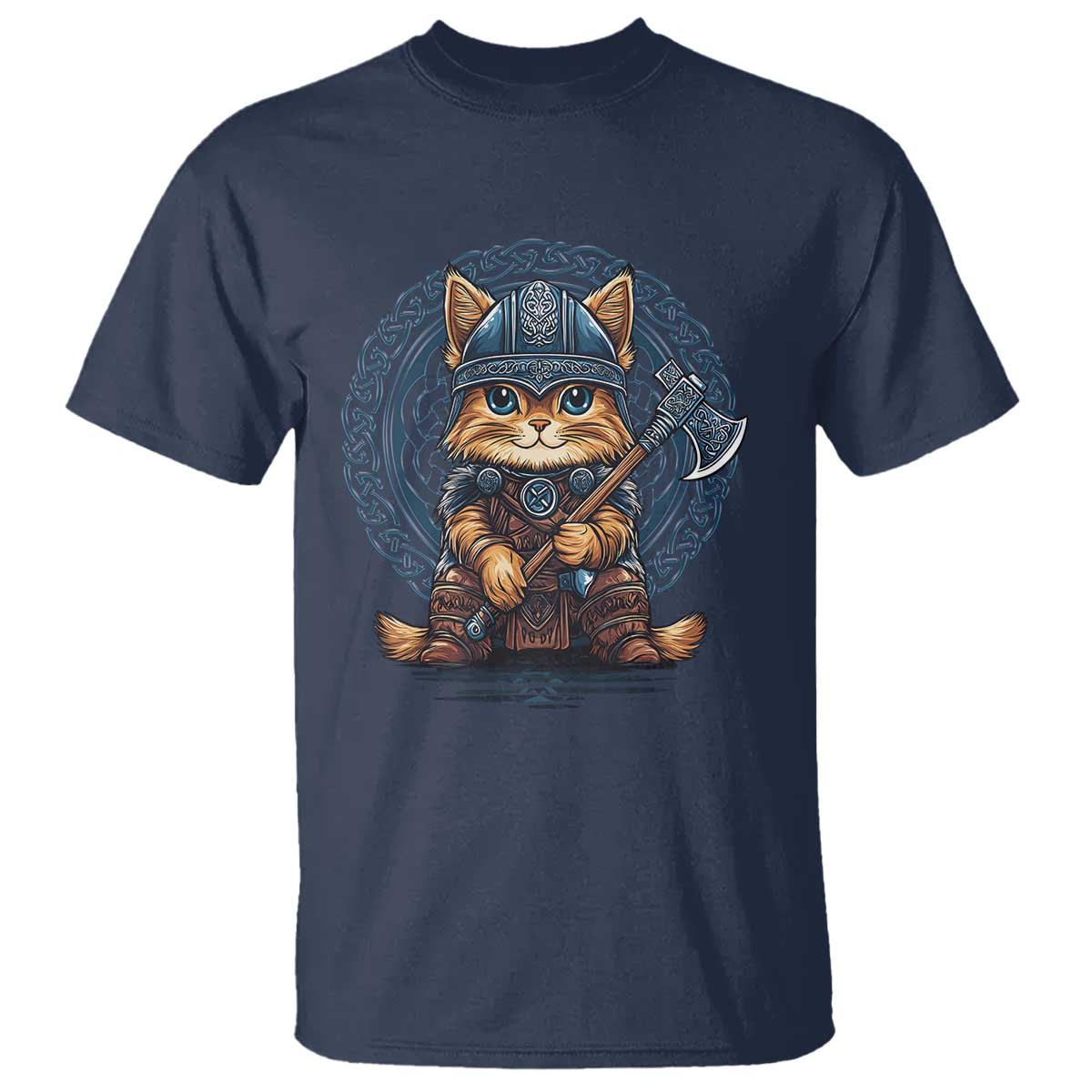 Nordic Norse Viking Cat Warrior T Shirt TS09 Navy Print Your Wear