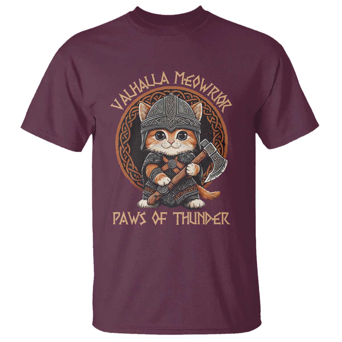 Viking Cat T Shirt Norse Mythology Cat Warrior TS09 Maroon Print Your Wear