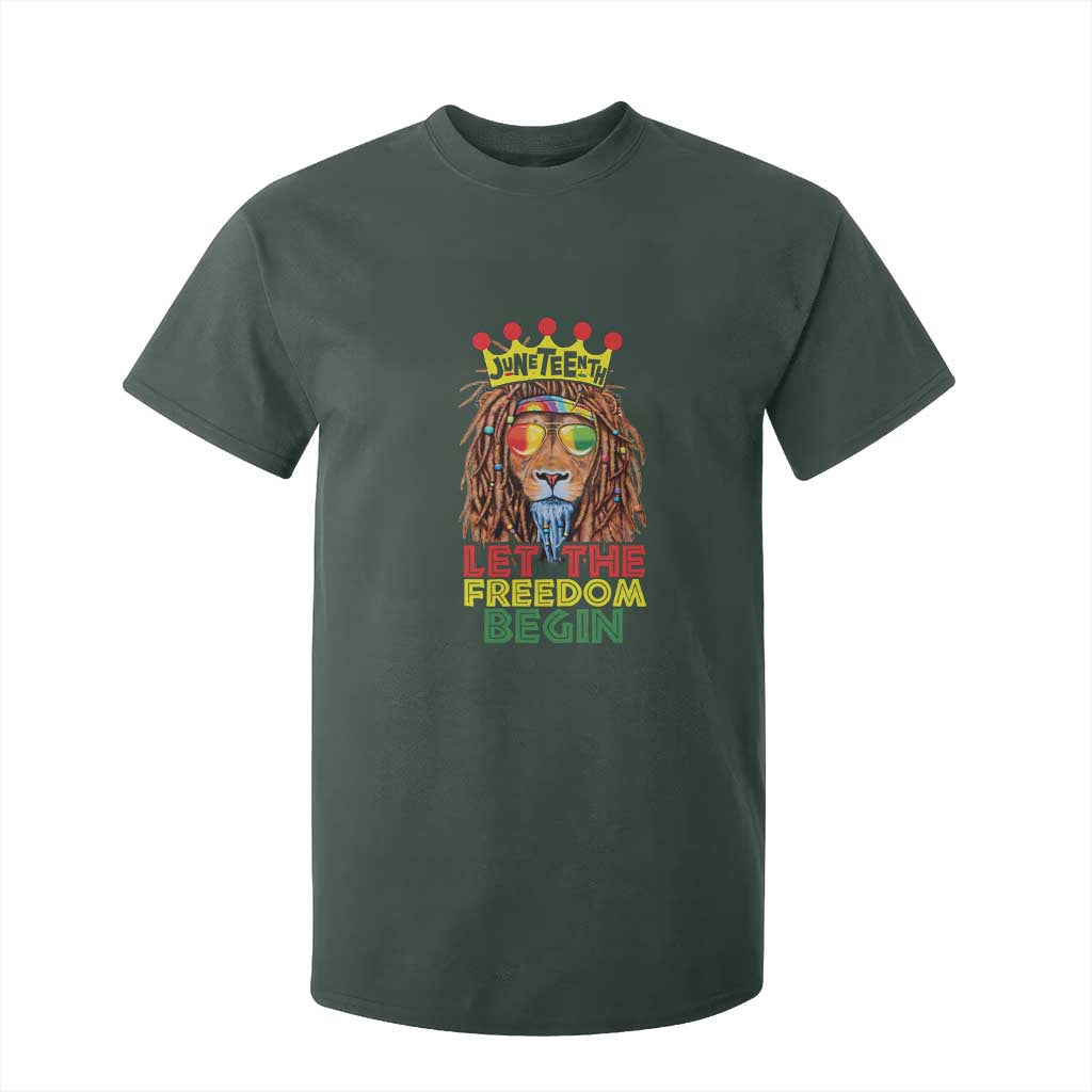 Juneteenth T Shirt For Kid Lion Rasta Let The Freedom Begin African American TS09 Dark Forest Green Print Your Wear