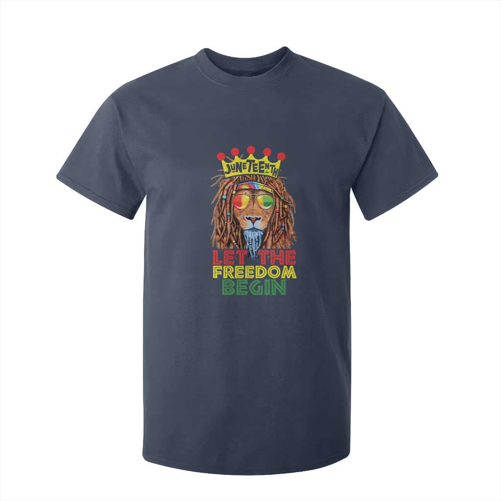 Juneteenth T Shirt For Kid Lion Rasta Let The Freedom Begin African American TS09 Navy Print Your Wear