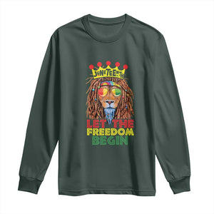 Juneteenth Long Sleeve Shirt Lion Rasta Let The Freedom Begin African American TS09 Dark Forest Green Print Your Wear