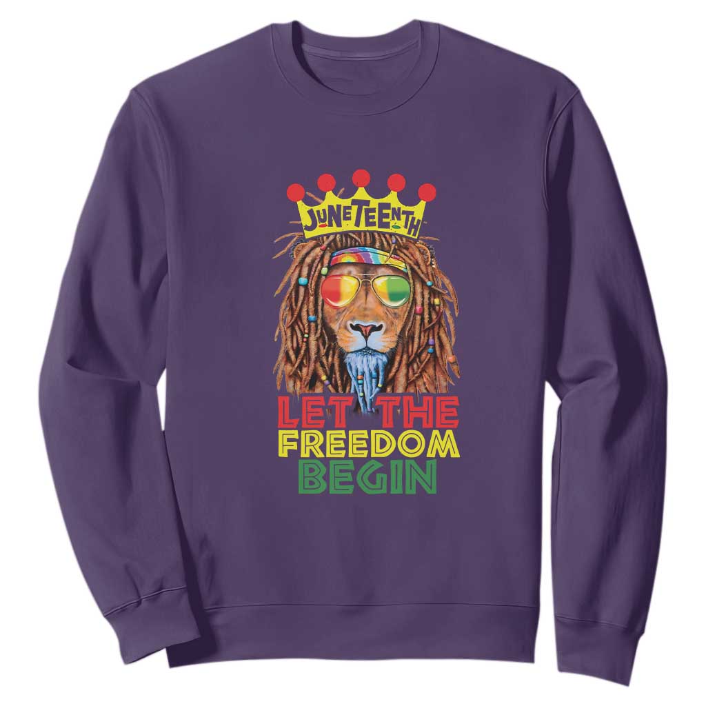 Juneteenth Sweatshirt Let The Freedom Begin Lion Rasta TS09 Purple Print Your Wear
