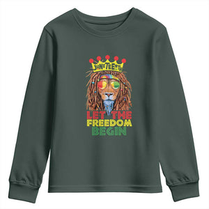 Juneteenth Youth Sweatshirt Lion Rasta Let The Freedom Begin African American TS09 Dark Forest Green Print Your Wear
