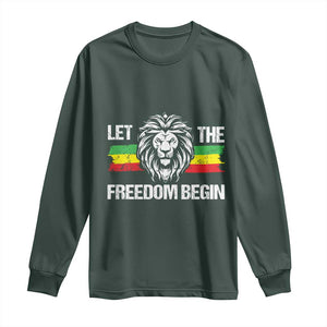 Juneteenth Long Sleeve Shirt African American Lion Let The Freedom Begin Melanin Pride TS09 Dark Forest Green Print Your Wear