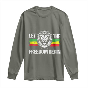 Juneteenth Long Sleeve Shirt African American Lion Let The Freedom Begin Melanin Pride TS09 Military Green Print Your Wear