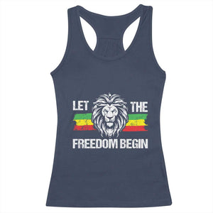 Juneteenth Racerback Tank Top African American Lion Let The Freedom Begin Melanin Pride TS09 Navy Print Your Wear