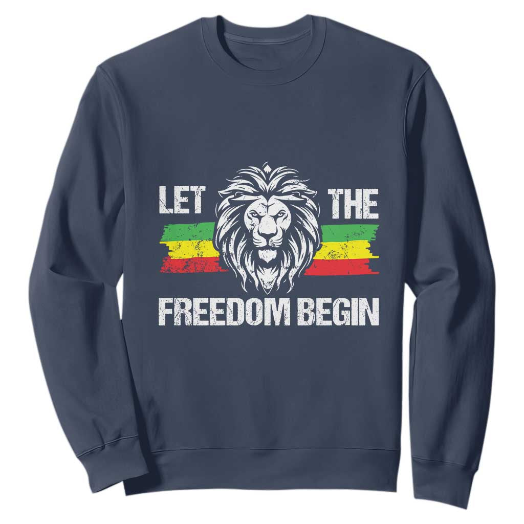 Juneteenth Sweatshirt Let The Freedom Begin African American Lion TS09 Navy Print Your Wear