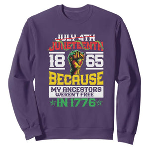 1865 Juneteenth Sweatshirt Because My Ancestors Weren't Free In 1776 TS09 Purple Print Your Wear